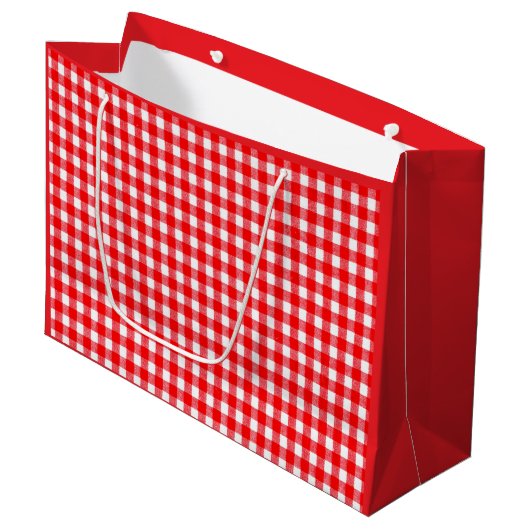 Aangepaste Gift Bag ROOD EN WIT GINGHAM CHEQUES Groot Cadeauzakje (Voorkant Gekanteld)