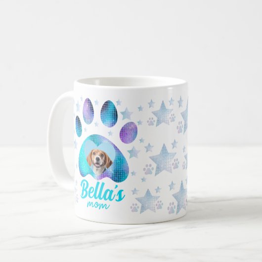 Aangepaste Gift Foto Blauwe Glitter Hond Mam Koffiemok (Voorkant links)