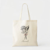 Aangepaste Gift voor Bruidsmeisje Bloemen Roze Bow Tote Bag (Voorkant)