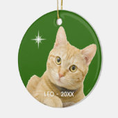 Aangepaste Ginger Tabby Cat foto op groen Keramisch Ornament (Links)