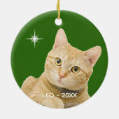 Aangepaste Ginger Tabby Cat foto op groen Keramisch Ornament (Achterkant)