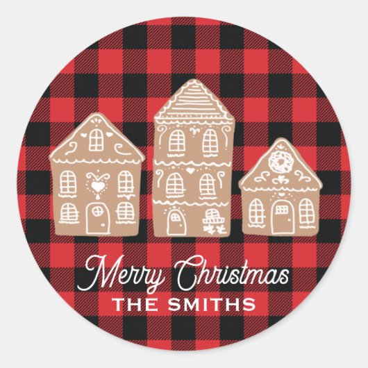 Aangepaste Gingerbread House Buffalo Check Mountai Ronde Sticker (Voorkant)