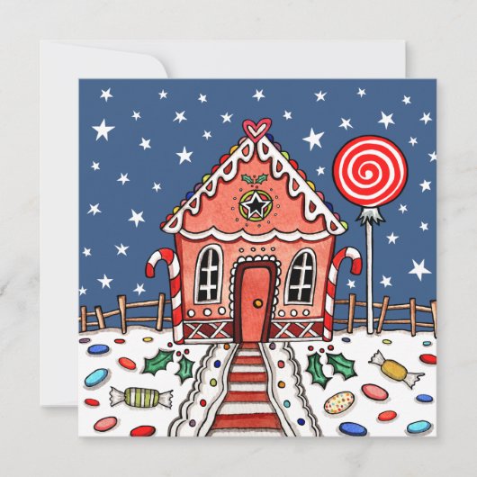 Aangepaste Gingerbread House Kerstmis Uitnodiging (Voorkant)