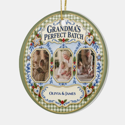 Aangepaste Gingham Grootmoeders Perfecte Batch Fot Keramisch Ornament (Links)