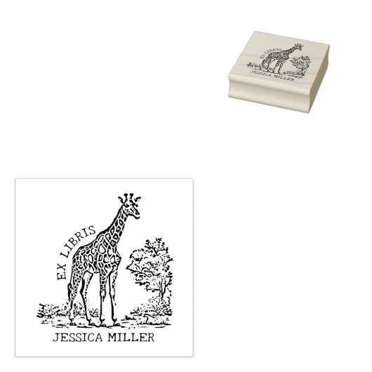 Aangepaste Giraffe Ex Libris Bookplate Rubberstempel (Gestempeld)