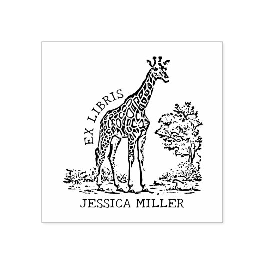 Aangepaste Giraffe Ex Libris Bookplate Rubberstempel (Afrduk)