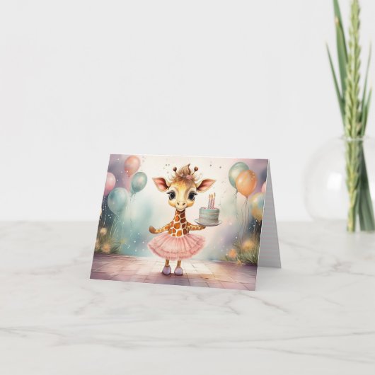 Aangepaste Giraffe Roze Tutu Verjaardag Gefelicite Kaart (Voorkant)