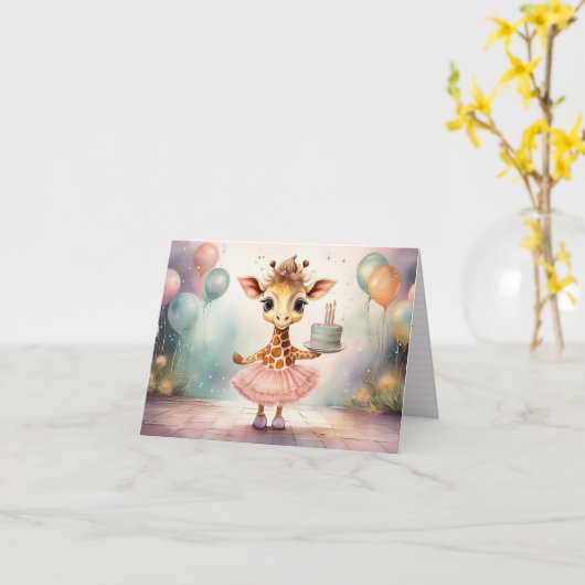 Aangepaste Giraffe Roze Tutu Verjaardag Gelukkige Kaart (Gele Bloem)