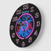 Aangepaste GIRLS WALL Clock NEON Retro RocknRoll Grote Klok (Hoek)