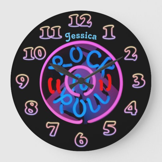 Aangepaste GIRLS WALL Clock NEON Retro RocknRoll Grote Klok (Voorkant)