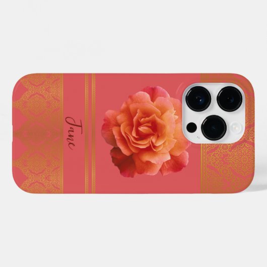 Aangepaste Girly Bloemen Roze en Gouden Damask Kan Case-Mate iPhone Case (Achterkant (horizontaal))