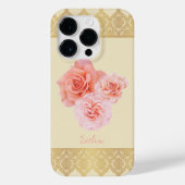 Aangepaste Girly Bloemen Roze en Gouden Damask Kan Case-Mate iPhone Case (Achterkant)