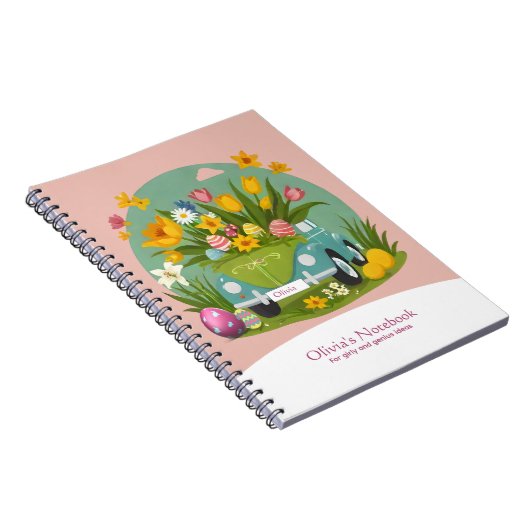 Aangepaste Girly Bloemenauto Pasen-thema Notitieboek (Rechterzijde)
