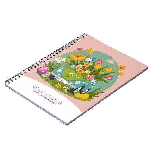 Aangepaste Girly Bloemenauto Pasen-thema Notitieboek (Linkerzijde)