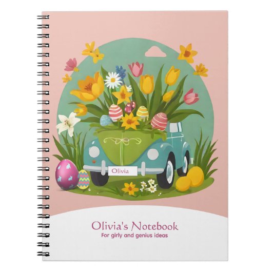 Aangepaste Girly Bloemenauto Pasen-thema Notitieboek (Voorkant)