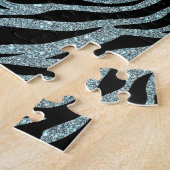 Aangepaste Girly Glitter Zilver Blauwgroen Fotosja Legpuzzel (Zijkant)