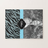 Aangepaste Girly Glitter Zilver Blauwgroen Fotosja Legpuzzel (Horizontaal)
