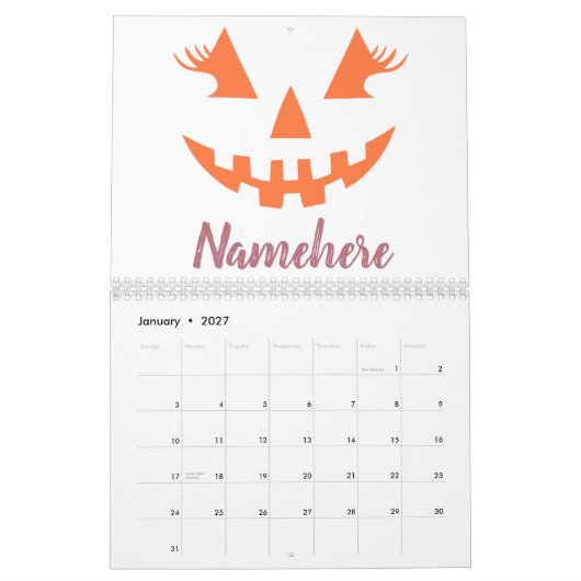 Aangepaste Girly Jack O Lantaarn Pompoen Halloween Kalender (Jan 2027)