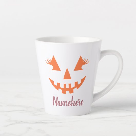 Aangepaste Girly Jack O Lantaarn Pompoen Halloween Latte Mok (Rechts)