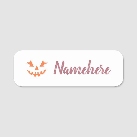 Aangepaste Girly Jack O Lantaarn Pompoen Halloween Naamplaatje (Voorkant)