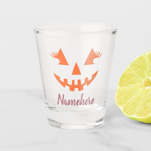 Aangepaste Girly Jack O Lantaarn Pompoen Halloween Shot Glas (Voorkant)