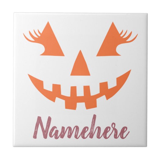 Aangepaste Girly Jack O Lantaarn Pompoen Halloween Tegeltje (Voorkant)
