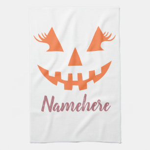 Aangepaste Girly Jack O Lantaarn Pompoen Halloween Theedoek