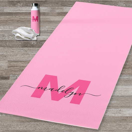 Aangepaste Girly Monogram Naam Hot Pink Yogamat