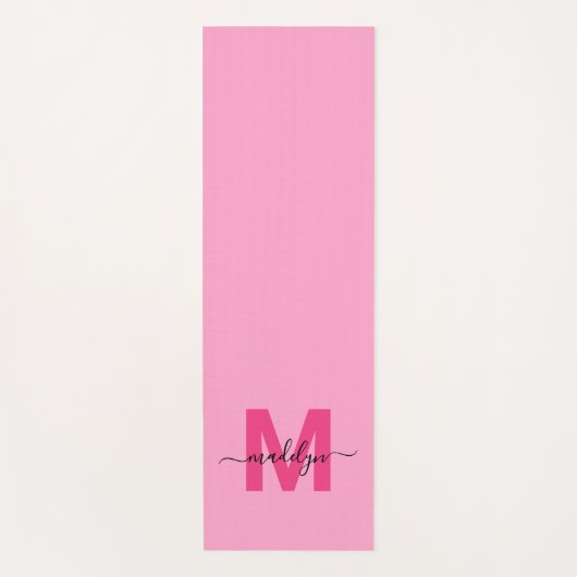 Aangepaste Girly Monogram Naam Hot Pink Yogamat (Voorkant)