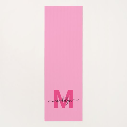 Aangepaste Girly Monogram Naam Hot Pink Yogamat (Achterkant)