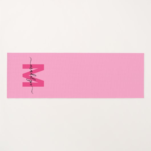 Aangepaste Girly Monogram Naam Hot Pink Yogamat (Voorkant (horizontaal))