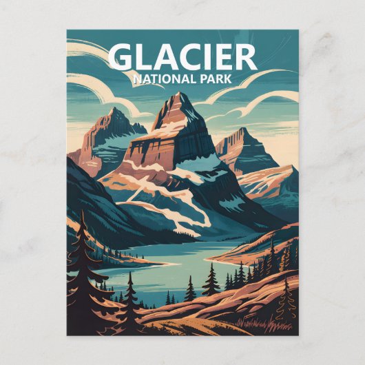 Aangepaste Glacier National Park Lake Retro WPA Re Briefkaart (Voorkant)