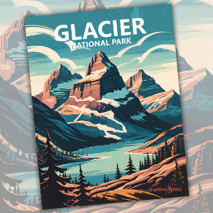 Aangepaste Glacier National Park Lake Retro WPA Re Briefkaart