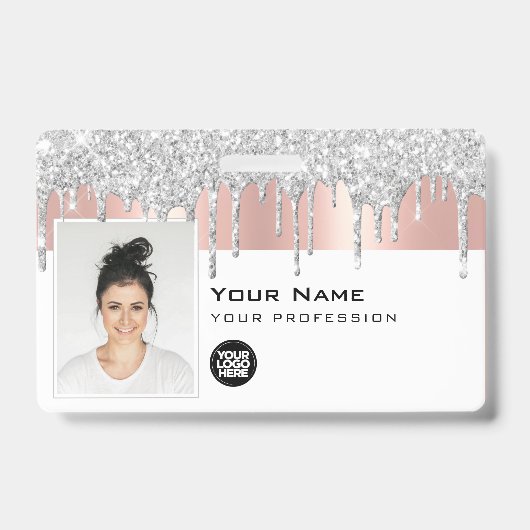 Aangepaste Glam Employee Photo, Bar Code, Logo, Na Badge (Voorzijde)