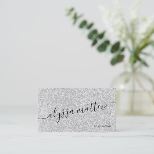 Aangepaste Glam voor Trendy Silver Glitter Visitekaartje (Staand voorkant)