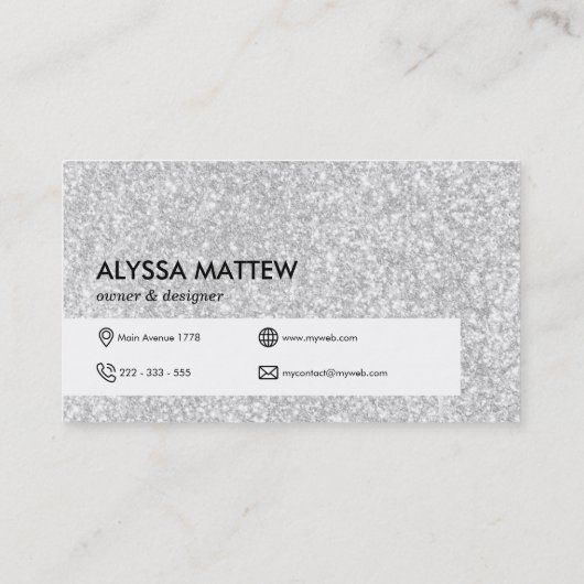 Aangepaste Glam voor Trendy Silver Glitter Visitekaartje (Achterkant)