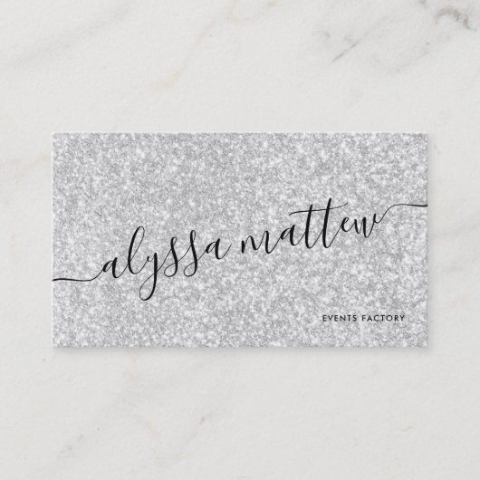 Aangepaste Glam voor Trendy Silver Glitter Visitekaartje (Voorkant)