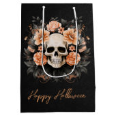 Aangepaste glamour bloemenschedel Halloween Medium Cadeauzakje (Achterkant)