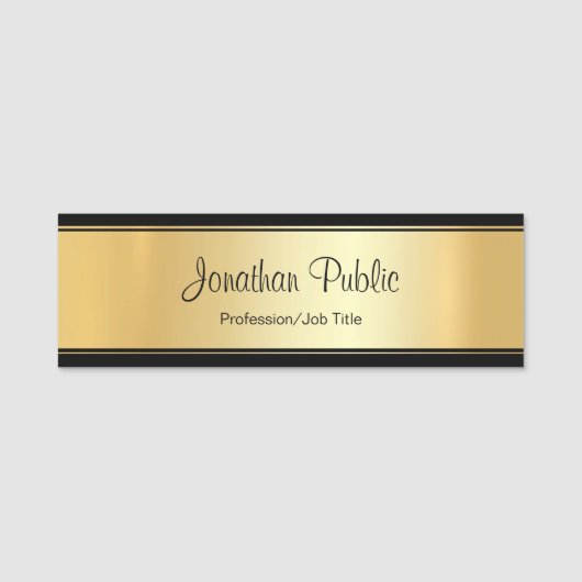 Aangepaste Glamour Gouden Rechthoek Handschrift Mo Naamplaatje (Voorkant)