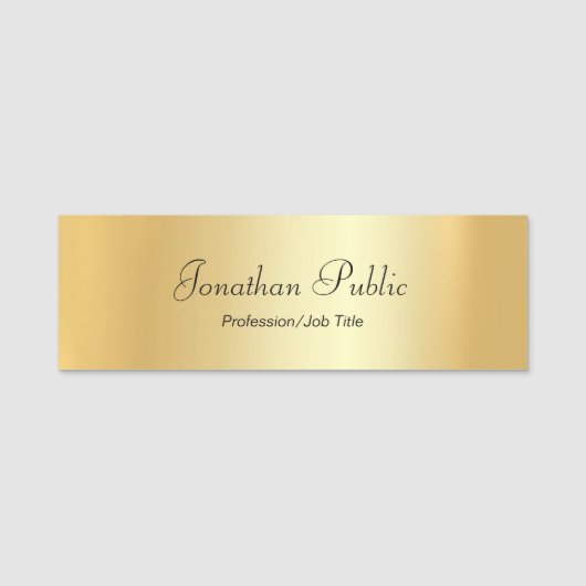 Aangepaste Glamoureus Gold Rectangle Moderne Scrip Naamplaatje (Voorkant)