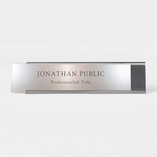 Aangepaste Glamoureuze Faux Silver Eenvoudige Sjab Bureau Naambordje (Voorkant)