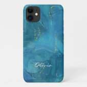 Aangepaste Glamoureuze Gouden Sparkle Blauw Marmer Case-Mate iPhone Case (Achterkant)