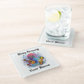 Aangepaste glazen coaster | Retro Octopus | Naam & Onderzetter (Schuin)