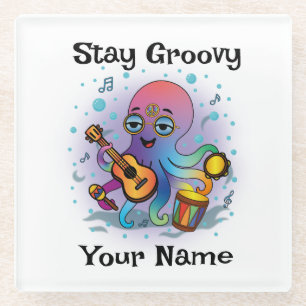 Aangepaste glazen coaster Retro Octopus Naam & Onderzetter