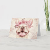 Aangepaste glimlachende roze Franse Bulldog Begroe Kaart (Voorkant)