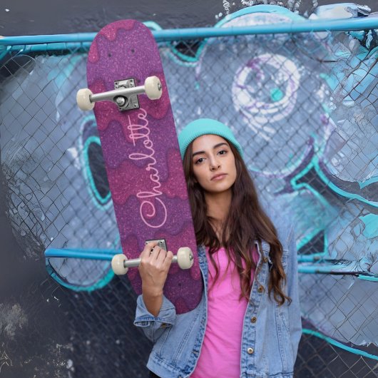 Aangepaste Glitter Drip Donker Paarse & Roze Smelt Persoonlijk Skateboard