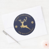 Aangepaste Glitter Goud Rendier Prettig Kerstfeest Ronde Sticker (Envelop)
