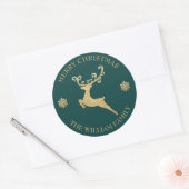 Aangepaste Glitter Gouden Rendier Prettig Kerstfee Ronde Sticker (Envelop)