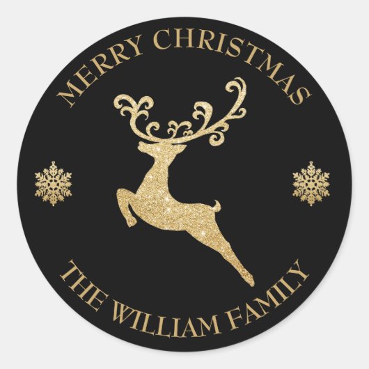 Aangepaste Glitter Gouden Rendier Prettig Kerstfee Ronde Sticker (Voorkant)
