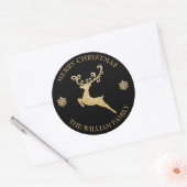 Aangepaste Glitter Gouden Rendier Prettig Kerstfee Ronde Sticker (Envelop)
